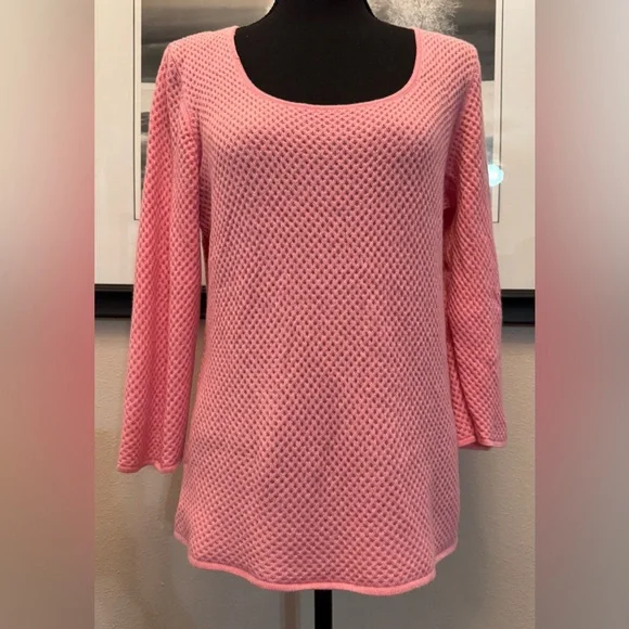 St John Nordstrom 100% Cashmere Sweater Womens Petite Pink Scoop Neck